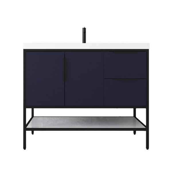 Marinus Freestanding Bathroom Vanity With Reinforced Acrylic Sink, Doors & Open Storage Shelves