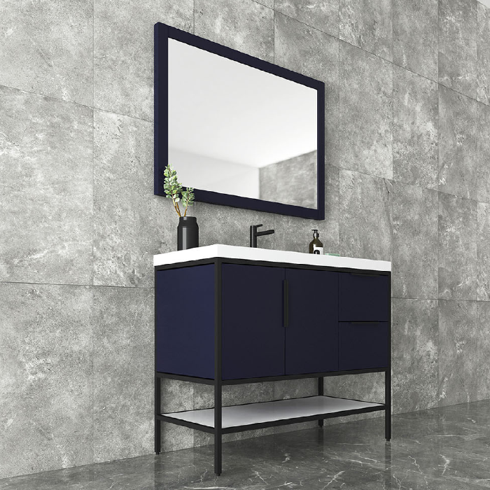 Marinus Freestanding Bathroom Vanity With Reinforced Acrylic Sink, Doors & Open Storage Shelves