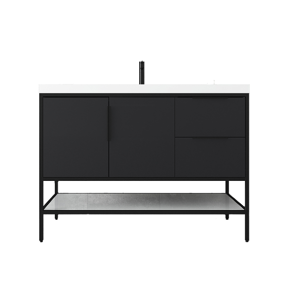 Marinus Freestanding Bathroom Vanity With Reinforced Acrylic Sink, Doors & Open Storage Shelves