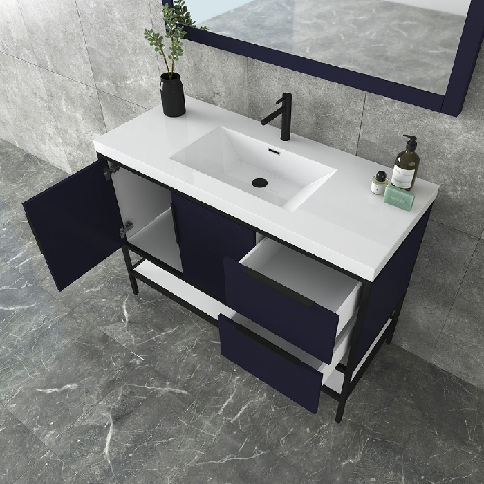 Marinus Freestanding Bathroom Vanity With Reinforced Acrylic Sink, Doors & Open Storage Shelves