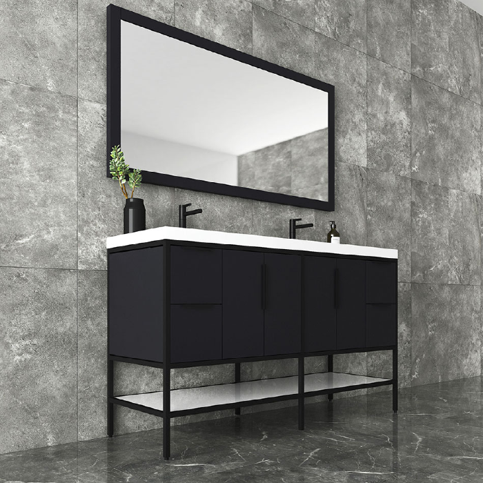 Marinus Freestanding Bathroom Vanity With Reinforced Acrylic Sink, Doors & Open Storage Shelves