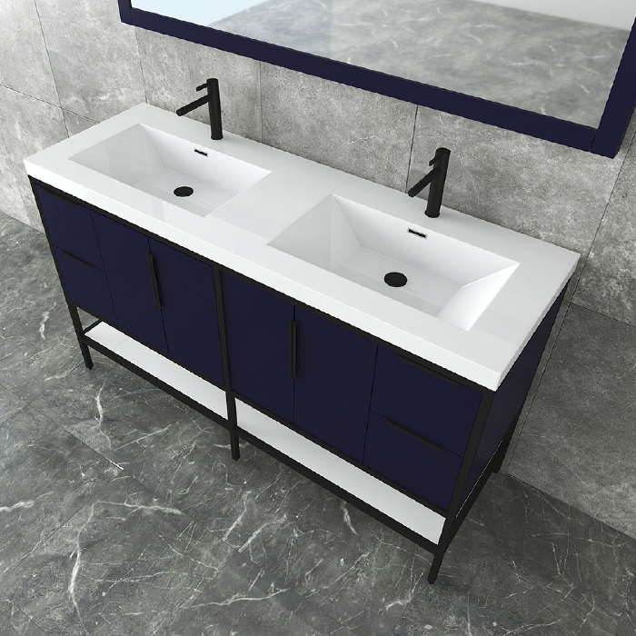Marinus Freestanding Bathroom Vanity With Reinforced Acrylic Sink, Doors & Open Storage Shelves