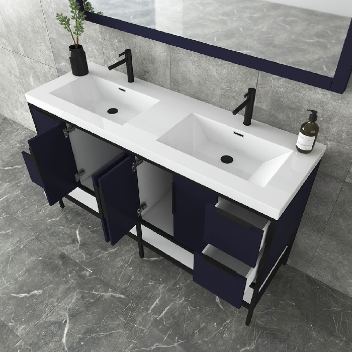 Marinus Freestanding Bathroom Vanity With Reinforced Acrylic Sink, Doors & Open Storage Shelves