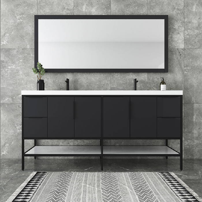 Marinus Freestanding Bathroom Vanity With Reinforced Acrylic Sink, Doors & Open Storage Shelves