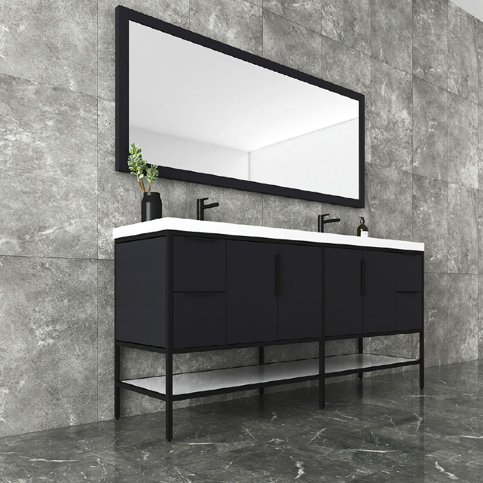 Marinus Freestanding Bathroom Vanity With Reinforced Acrylic Sink, Doors & Open Storage Shelves