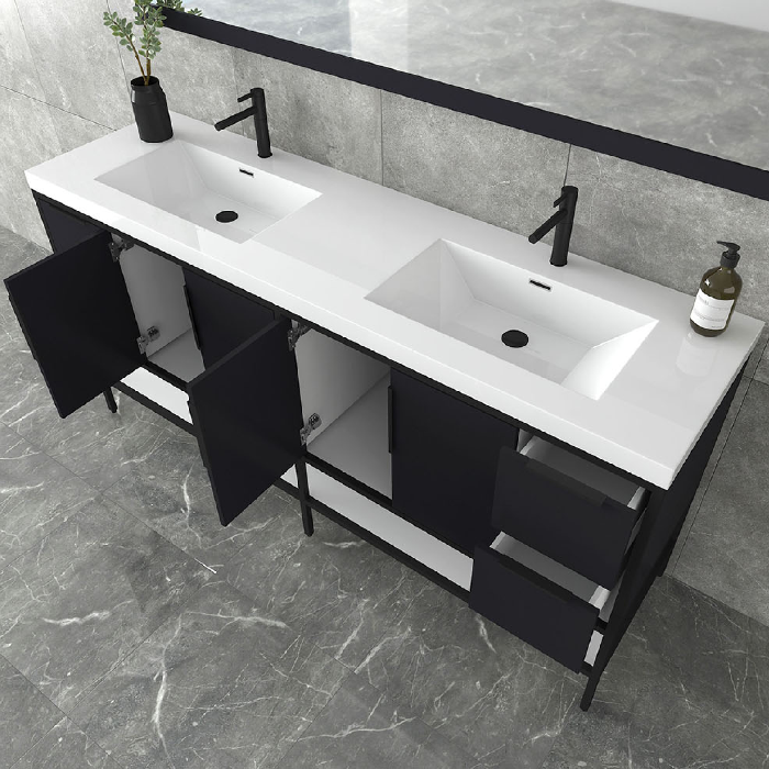 Marinus Freestanding Bathroom Vanity With Reinforced Acrylic Sink, Doors & Open Storage Shelves