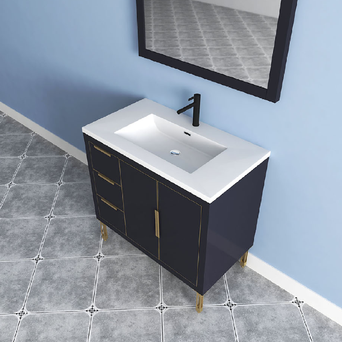 Maronite Freestanding Bathroom Vanity With Acrylic Sink Top, Doors & Drawers