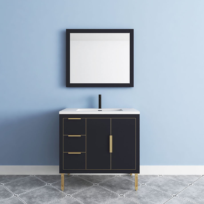 Maronite Freestanding Bathroom Vanity With Acrylic Sink Top, Doors & Drawers