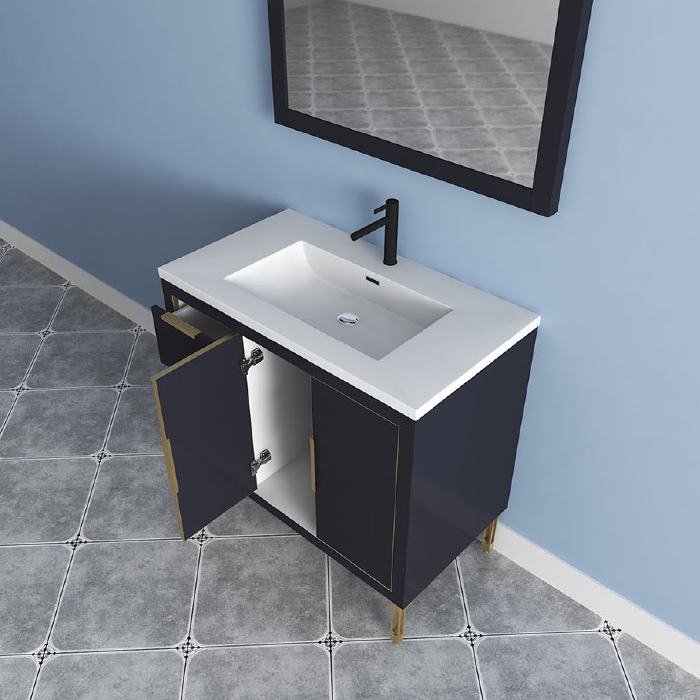 Maronite Freestanding Bathroom Vanity With Acrylic Sink Top, Doors & Drawers