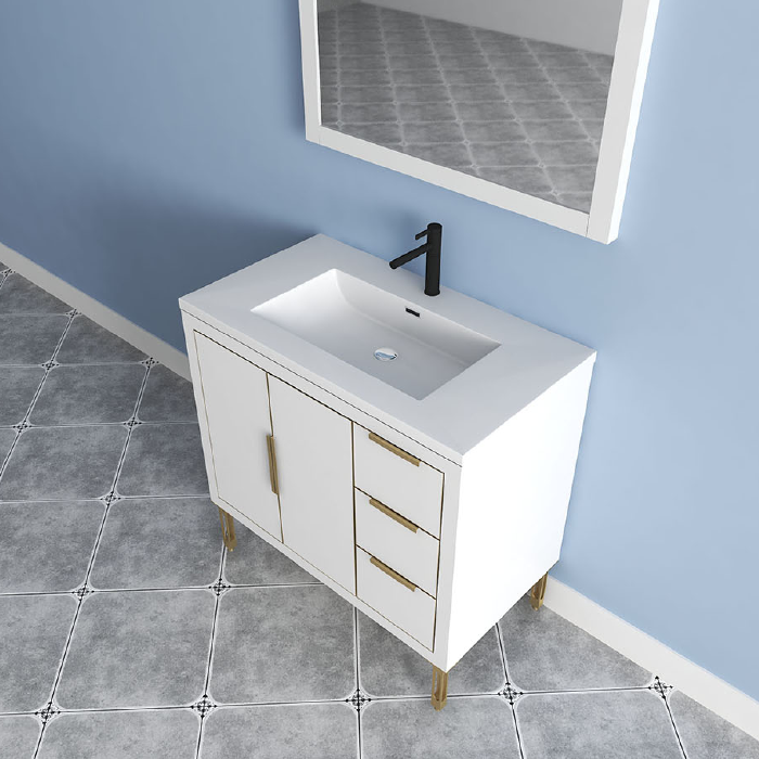 Maronite Freestanding Bathroom Vanity With Acrylic Sink Top, Doors & Drawers