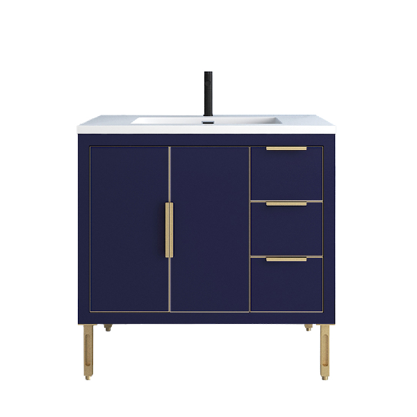 Maronite Freestanding Bathroom Vanity With Acrylic Sink Top, Doors & Drawers