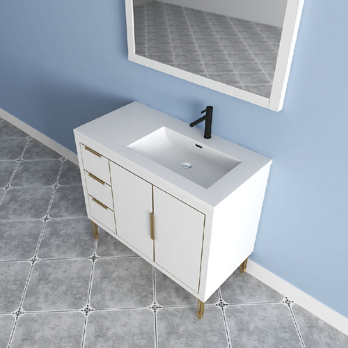 Maronite Freestanding Bathroom Vanity With Acrylic Sink Top, Doors & Drawers