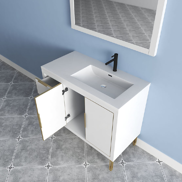 Maronite Freestanding Bathroom Vanity With Acrylic Sink Top, Doors & Drawers