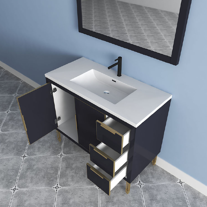 Maronite Freestanding Bathroom Vanity With Acrylic Sink Top, Doors & Drawers