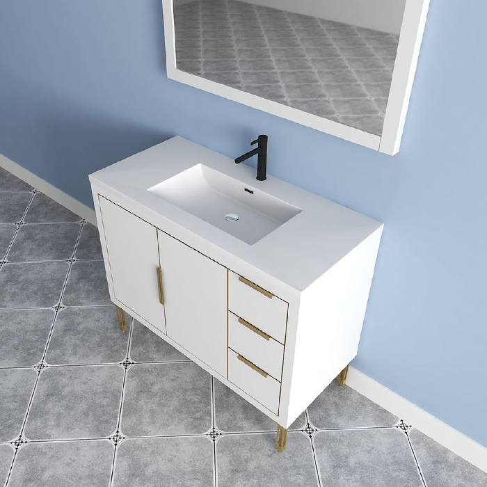 Maronite Freestanding Bathroom Vanity With Acrylic Sink Top, Doors & Drawers