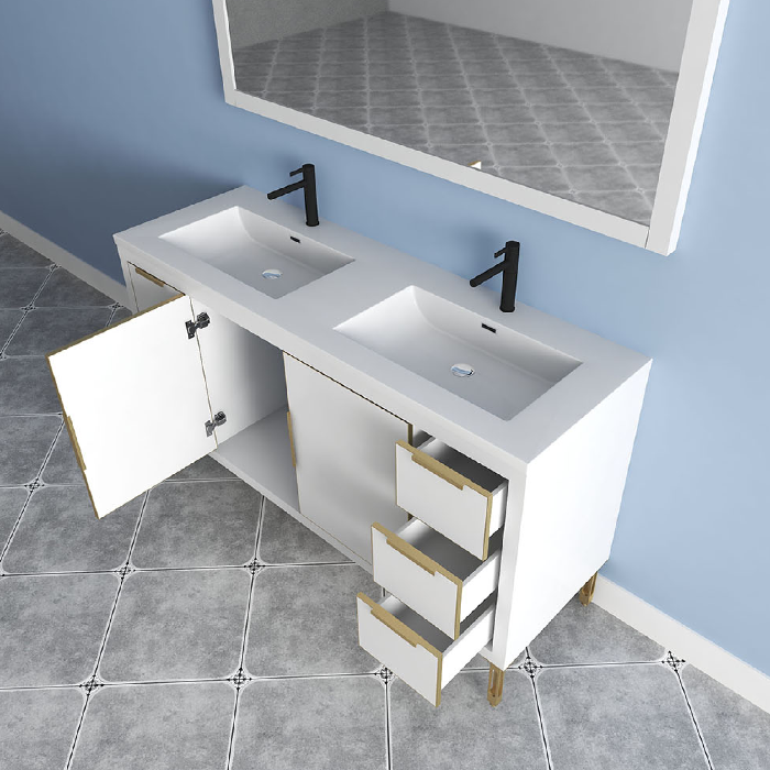 Maronite Freestanding Bathroom Vanity With Acrylic Sink Top, Doors & Drawers