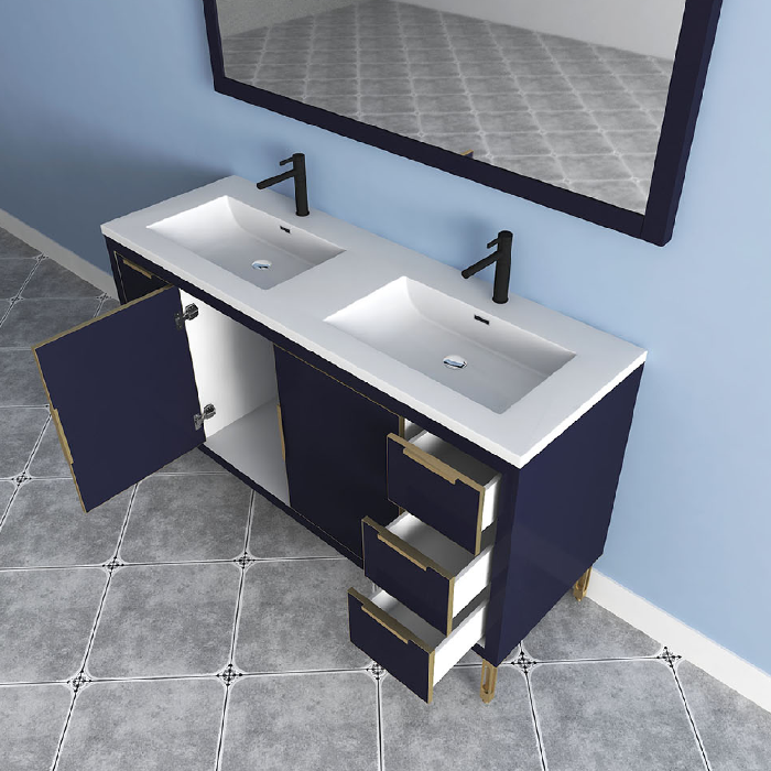Maronite Freestanding Bathroom Vanity With Acrylic Sink Top, Doors & Drawers