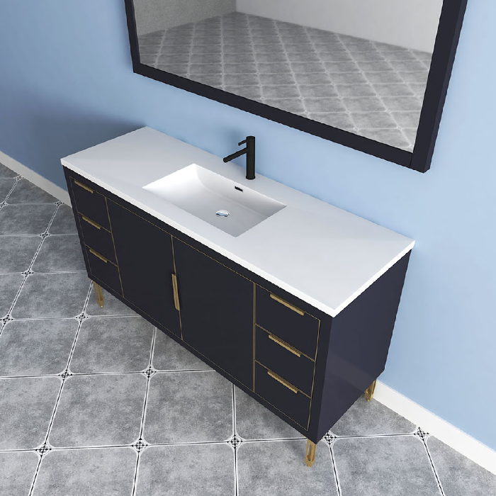 Maronite Freestanding Bathroom Vanity With Acrylic Sink Top, Doors & Drawers