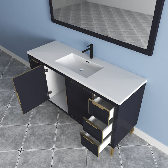 Maronite Freestanding Bathroom Vanity With Acrylic Sink Top, Doors & Drawers