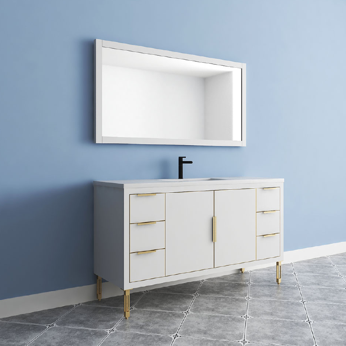 Maronite Freestanding Bathroom Vanity With Acrylic Sink Top, Doors & Drawers
