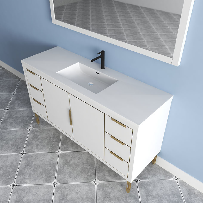 Maronite Freestanding Bathroom Vanity With Acrylic Sink Top, Doors & Drawers