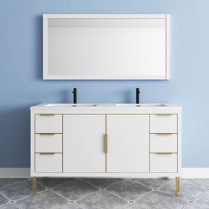 Maronite Freestanding Bathroom Vanity With Acrylic Sink Top, Doors & Drawers