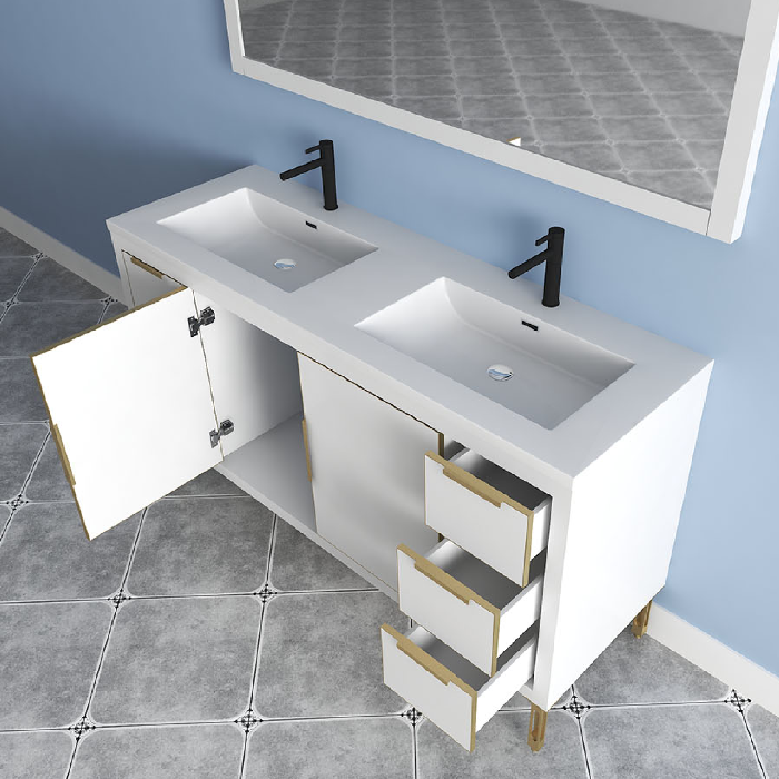 Maronite Freestanding Bathroom Vanity With Acrylic Sink Top, Doors & Drawers