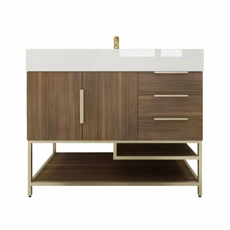 Blossom Freestanding Bathroom Vanity With Acrylic Sink, Drawers, Open Shelf Storage & Gold Hardware & Frame