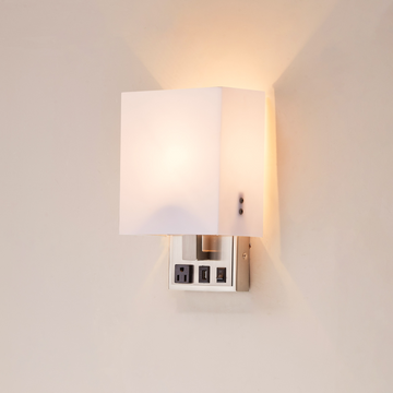 Modern LED Wall Sconce With 1 USB, 1 Switch, 1 Outlet - UL Listed, Satin Nickel Finish W/ White shade