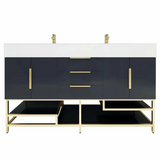 Blossom Freestanding Bathroom Vanity With Acrylic Sink, Drawers, Open Shelf Storage & Gold Hardware & Frame