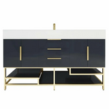 Blossom Freestanding Bathroom Vanity With Acrylic Sink, Drawers, Open Shelf Storage & Gold Hardware & Frame
