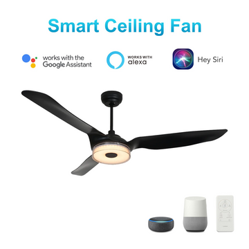 Icebreaker Black 3 Blade Smart Ceiling Fan with Dimmable LED Light Kit Works with Remote Control, Wi-Fi apps and Voice control via Google Assistant/Alexa/Siri