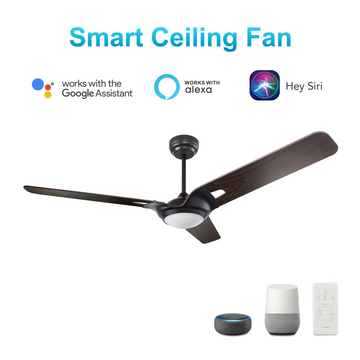 Innovator Black/Dark Wood Pattern/Wood 3 Blade Smart Ceiling Fan with Dimmable LED Light Kit Works with Remote Control, Wi-Fi apps and Voice control via Google Assistant/Alexa/Siri