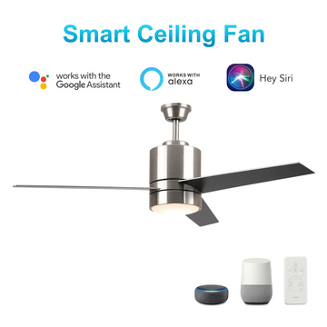 Ranger 52" In. Silver/Silver/black 3 Blade Smart Ceiling Fan with LED Light Kit Works with Wall control, Wi-Fi apps and Voice control via Google Assistant/Alexa/Siri