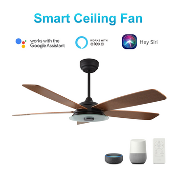 Striker Black/Wood 5 Blade Smart Ceiling Fan with Dimmable LED Light Kit Works with Remote Control, Wi-Fi apps and Voice control via Google Assistant/Alexa/Siri