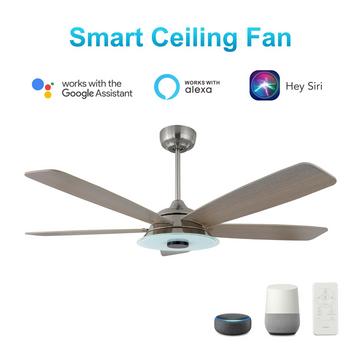 Striker Silver/Wood 5 Blade Smart Ceiling Fan with Dimmable LED Light Kit Works with Remote Control, Wi-Fi apps and Voice control via Google Assistant/Alexa/Siri