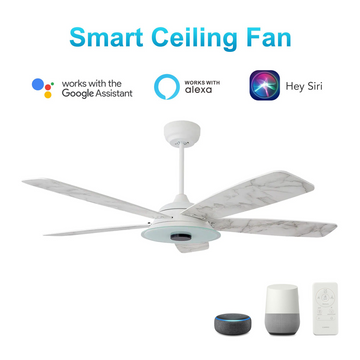 Striker White/White marble 5 Blade Smart Ceiling Fan with Dimmable LED Light Kit Works with Remote Control, Wi-Fi apps and Voice control via Google Assistant/Alexa/Siri