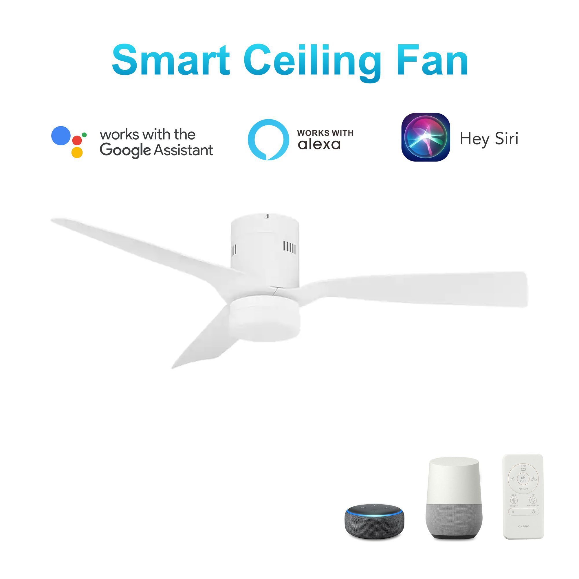 Striver 3 Blade Smart Ceiling Fan with Dimmable LED Light Kit Works with Remote Control, Wi-Fi apps and Voice control via Google Assistant/Alexa/Siri