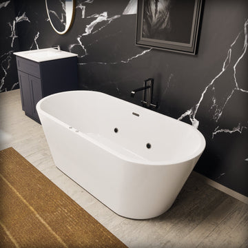 67 in. Freestanding Acrylic Bathtub Overflow and Drain Included in White, Air Bubble, Computer Control & Chromotherapy Lights