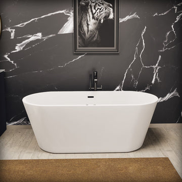 67 in. Acrylic White Freestanding Oval Whirlpool Bathtub with Side Drain