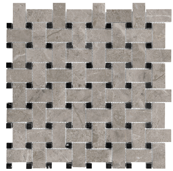 Basketweave Ritz Gray Polished Marble Mosaic