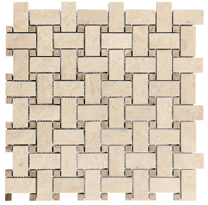 Basketweave Berkshire Crema Polished Marble Mosaic