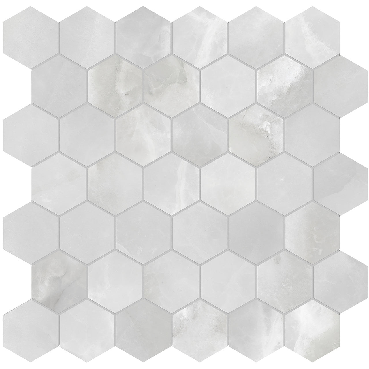 2 In Hexagon Plata Onyx Polished Glazed Porcelain Mosaic