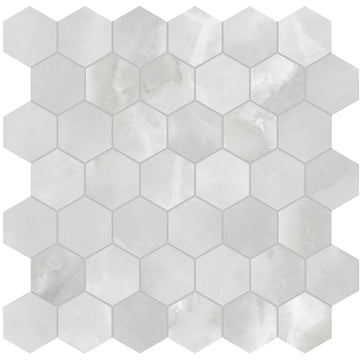 2 In Hexagon Plata Onyx Polished Glazed Porcelain Mosaic