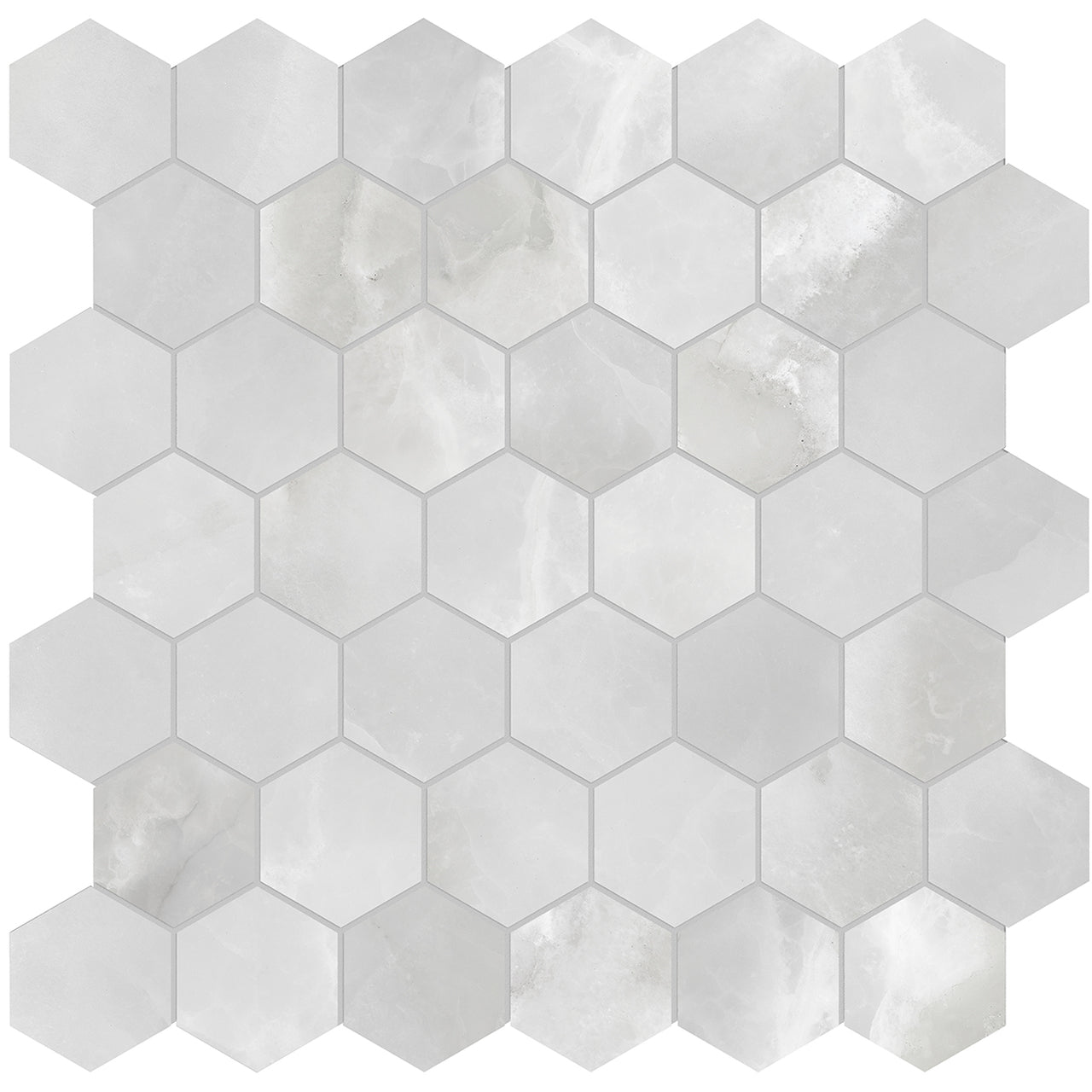 2 In Hexagon Plata Onyx Matte Glazed Porcelain Mosaic