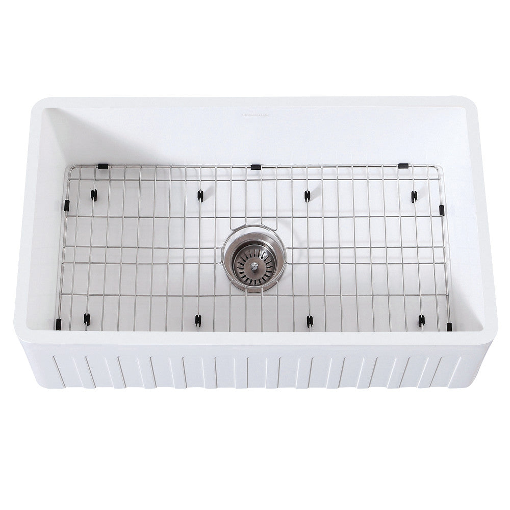 Gourmetier 33" x 18" Farmhouse Kitchen Sink with Strainer and Grid, Matte White/Brushed