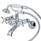 Wall Mount Clawfoot Tub Faucet With Hand Shower, Two Hole Installation