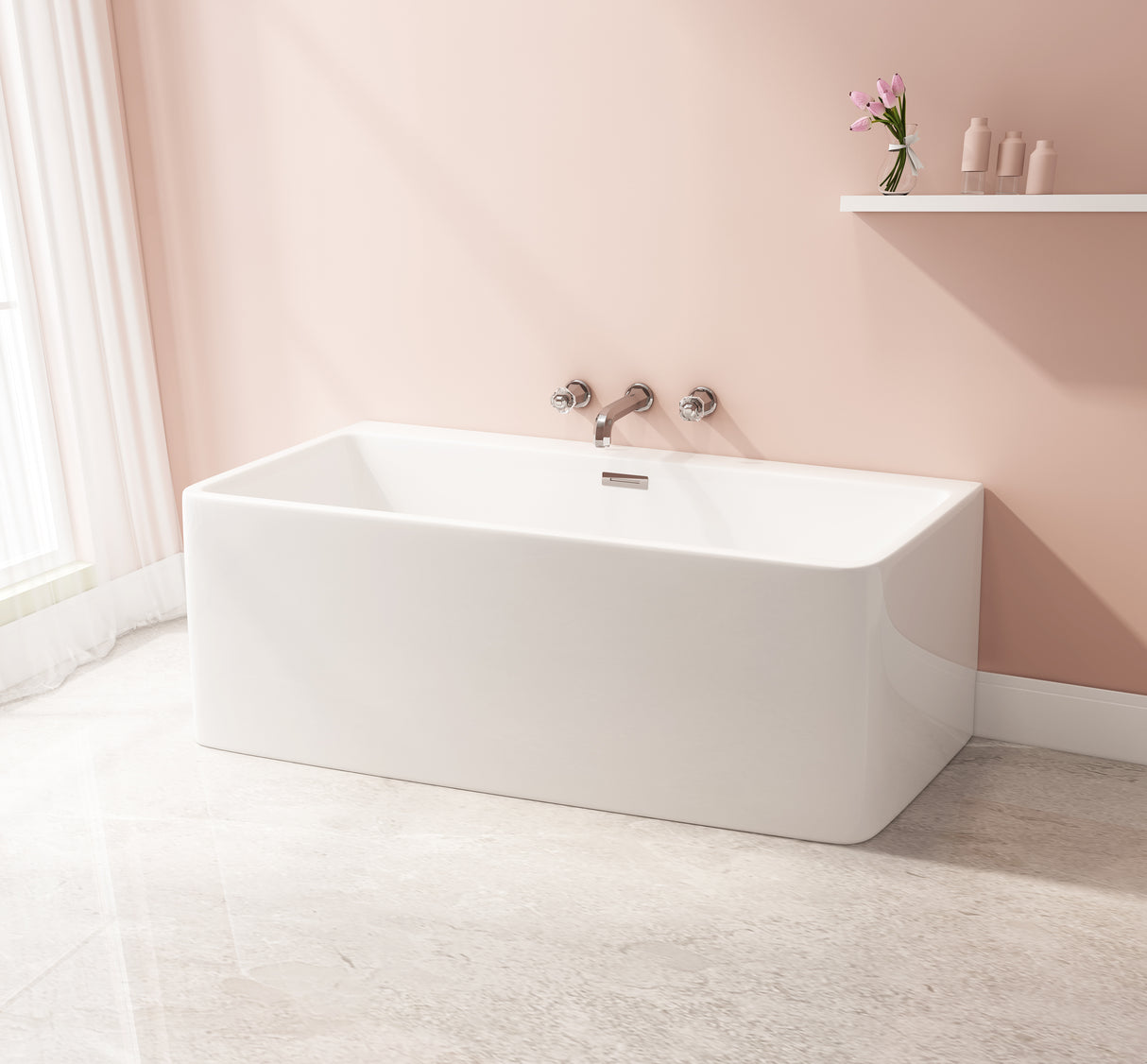 Acrylic Freestanding Tub with Drain, White - BUILDMYPLACE