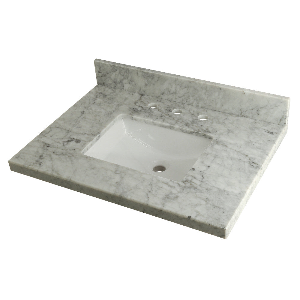 Fauceture Templeton 30" x 22" Carrara Marble Vanity Top with Rectangular Sink, Carrara Marble