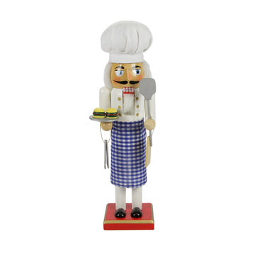 14.25" Wooden Christmas Nutcracker Chef with Gingham Apron